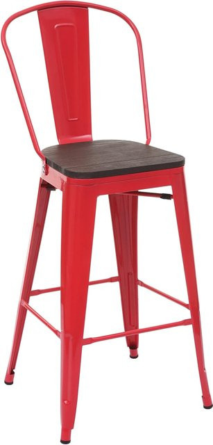 MCW Barhocker MCW-A73 mit Holz-Sitzfläche und Lehne im Industriedesign, Farbe: Rot - Bild 1