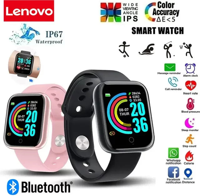 Lenovo Y68 Smartwatch in Schwarz oder Silber mit Farbbildschirm, Schrittzähler, Multi-Sport-Modus und Nachrichtenerinnerung - Bild 1