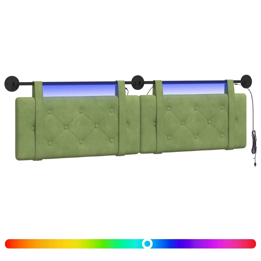 vidaXL Hängendes Kopfteil aus Samt mit LED-Beleuchtung in Hellgrün, B: 190 cm, H: 55 cm, T: 8,5 cm - Bild 2