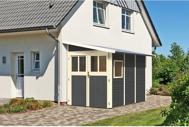Karibu Holz-Gartenhaus Kristiansund in Terragrau mit modernem Design, B/T/H: 268 x 222 x 181 cm - Bild 1