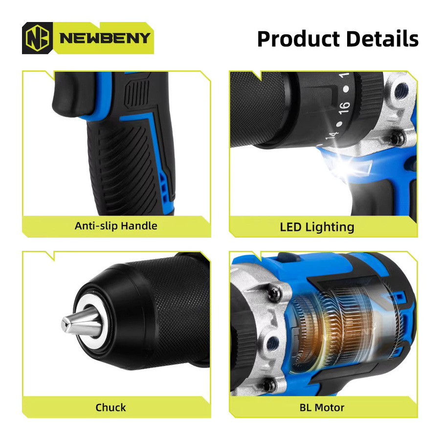 NEWBENY Bürstenloser Akku-Bohrschrauber in Blau, 13 mm, kompatibel mit Makita LXT Akkus, multifunktionaler kabelloser elektrischer Schraubendreher mit 20+3 Stufen - Bild 5