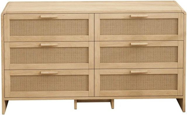 PXloue Eckkommode mit 6 Schubladen aus Rattan und Massivholz in Braun und Beige, H x B x T: 130 x 40 x 60 cm - Bild 1