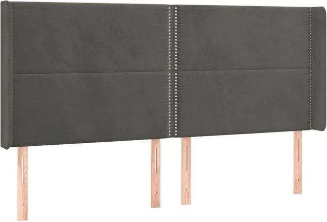 vidaXL Kopfteil mit Ohren aus Samt in Dunkelgrau, B: 203 cm, T: 16 cm, H: 118/128 cm - Bild 1