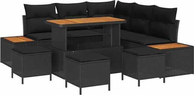 vidaXL Garten-Sofa-Set aus Poly-Rattan mit 9 Teilen und Kissen in Schwarz - Bild 1