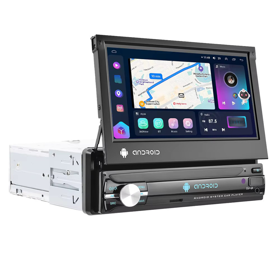Podofo Android Auto Multimedia-Videoplayer mit drehbarem Bildschirm, 8GB RAM + 128GB Speicher, GPS, Bluetooth, WIFI und FM-Empfänger, Schwarz - Bild 4
