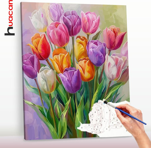 Huacan DIY Malen nach Zahlen Set Tulpe Multicolour Handgemaltes Ölgemälde für Erwachsene - Bild 1