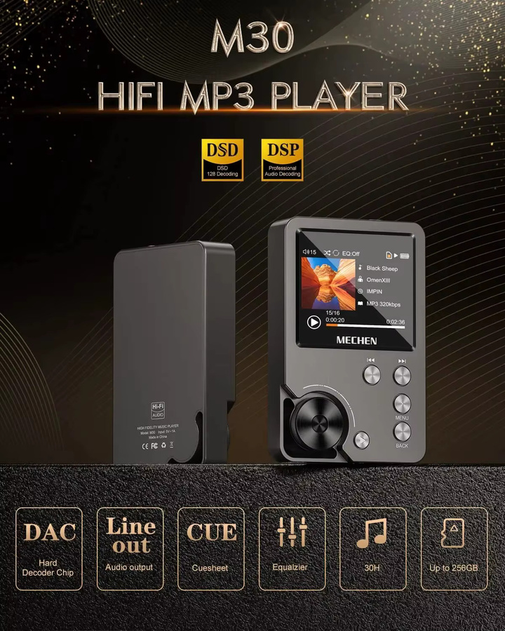 MECHEN-M30 HiFi MP3-Player in Schwarz mit 64 GB Speicherkarte und Erweiterbarkeit bis zu 256 GB - Bild 2