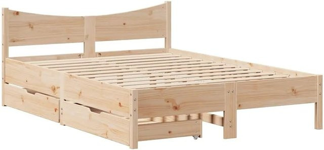 vidaXL Massivholzbett aus Kiefer mit Schubladen, rustikal, Beige, B/T/H: 140 x 190 x 74 cm - Bild 1