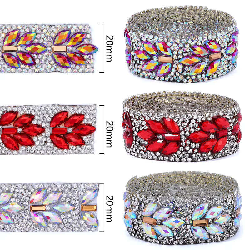 DUCRYSTAL Strassband mit Harz-Motiven und Kristall-Glitzer für DIY-Bastelarbeiten, Länge: 90 cm, Farben: Rot und Multicolour - Bild 3