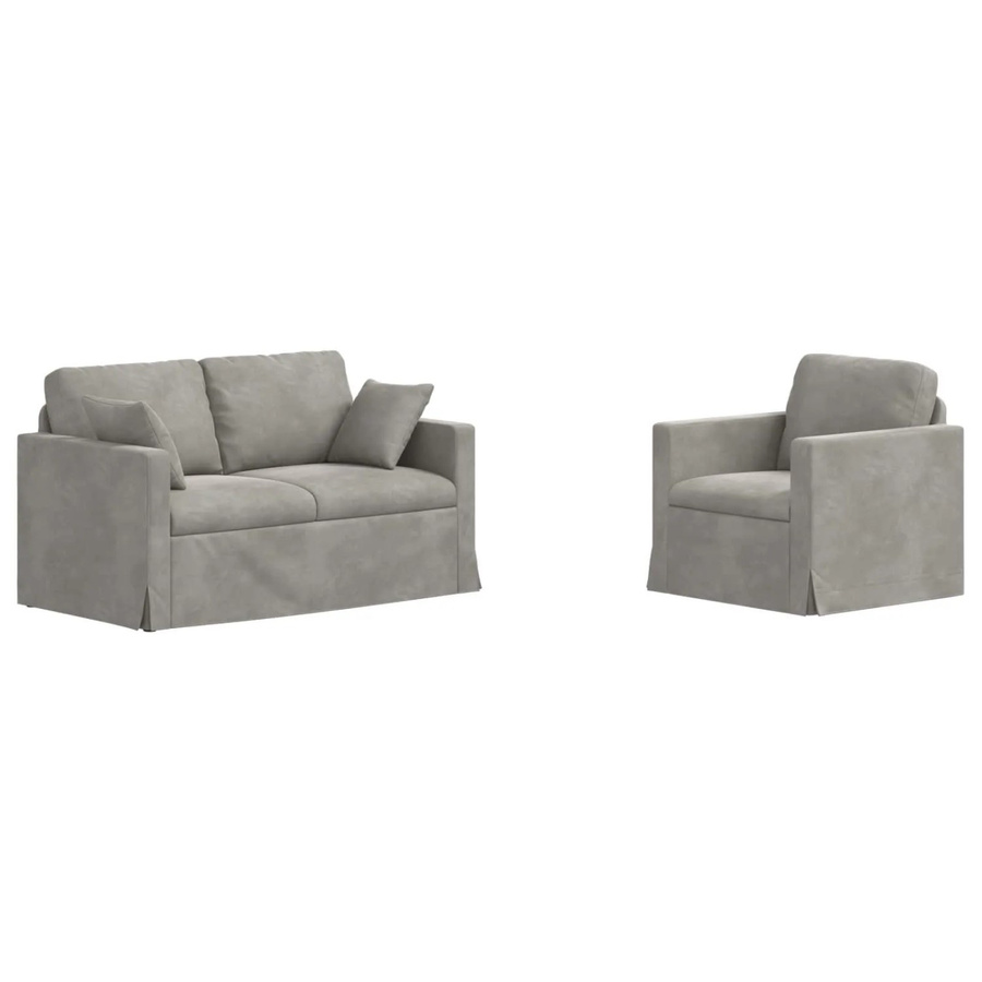 vidaXL Sofa Set 2-teilig Hellgrau aus Samt mit Metallrahmen B/T/H: 138 x 78 x 80 cm und 78 x 78 x 80 cm - Bild 2