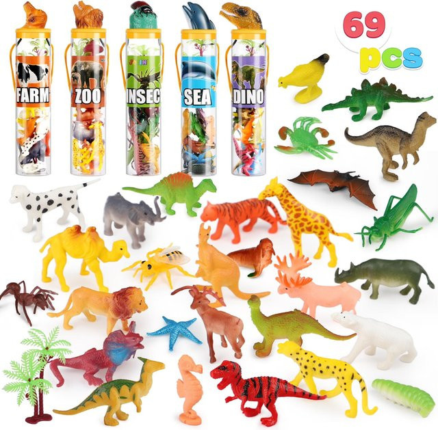 Joyfy Kleine Tierfiguren, Mini-Plastiktiere, 69-teiliges Set, yellow - Bild 1