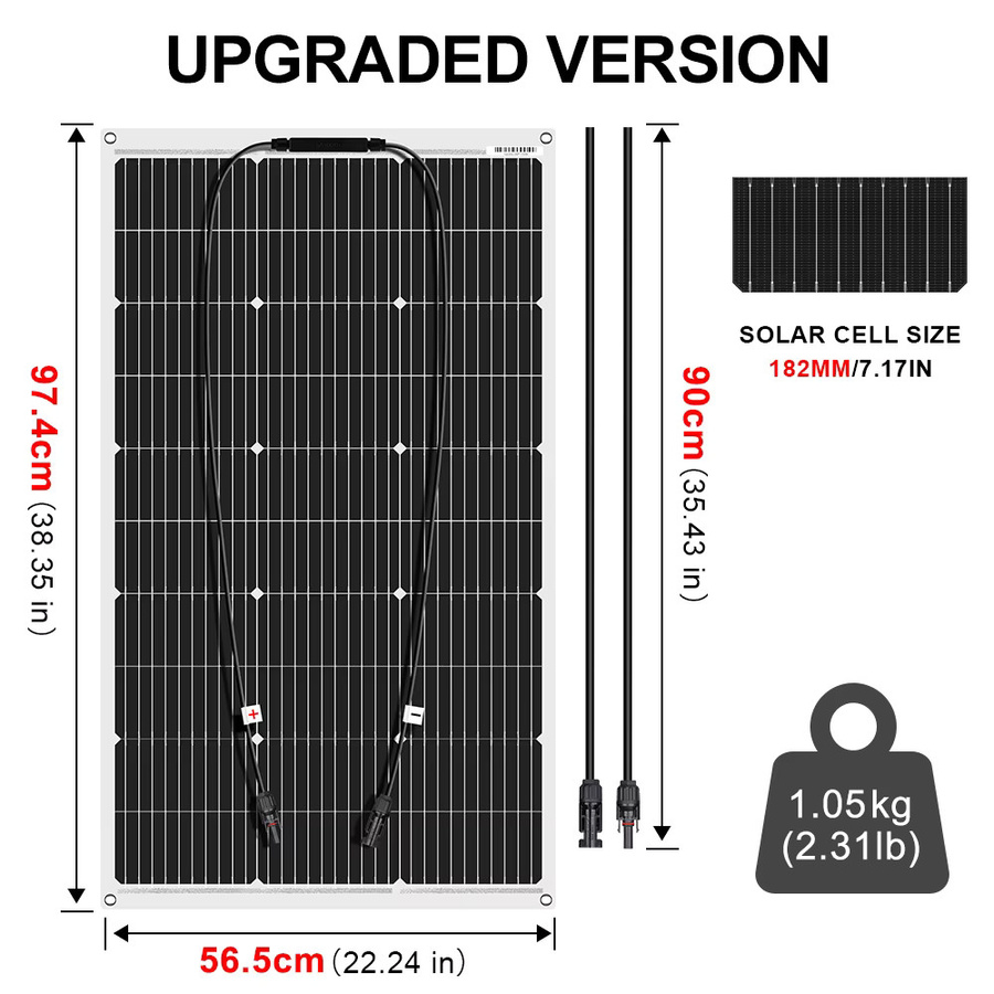 DOKIO 100W Flexibles Monokristallines Solarmodul-Set in Schwarz mit 18V und 8m Kabel als Wasserdichtes 12V Batterieladegerät für Auto, Haus und Wohnmobil - Bild 3