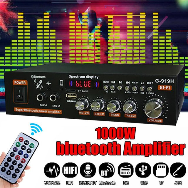 Luxuglow G-919H Home Power Verstärker mit Bluetooth und FM, 1000W Audio Sound System für Subwoofer und Lautsprecher, Schwarz - Bild 1