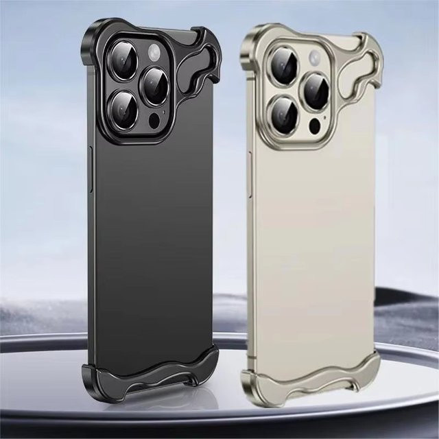Stoßfeste Alien-Metall-Handyhülle aus Aluminiumlegierung mit Linsenschutz für Apple iPhone 12 13 14 15 16 17 18 Pro Max in Schwarz - Bild 1