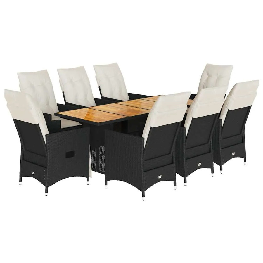 vidaXL 9-teilige Garten-Essgruppe aus Poly-Rattan und Akazienholz in Schwarz mit Kissen - Bild 2