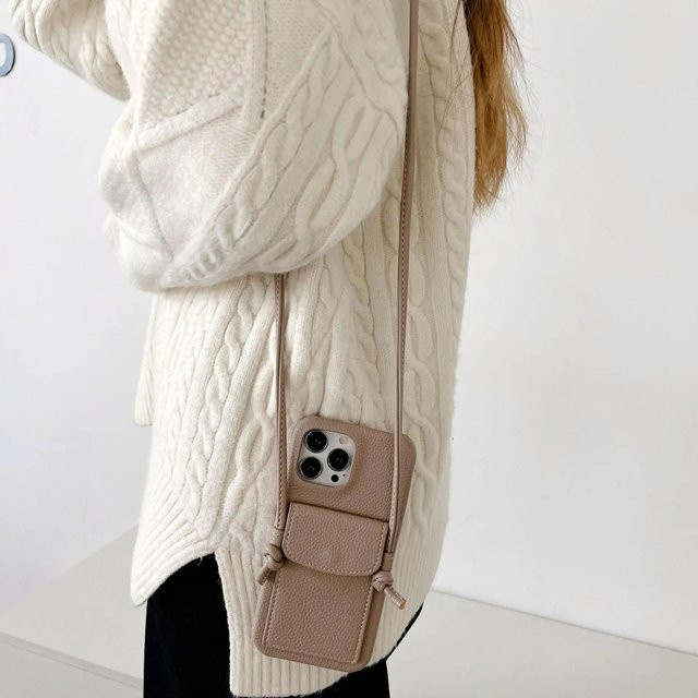 Rui Di Crossbody Lanyard Handyhülle aus Leder mit Kartenhalter und Riemen für iPhone 17 Air 16 15 14 13 12 11 Pro Max Mini in Beige - Bild 1