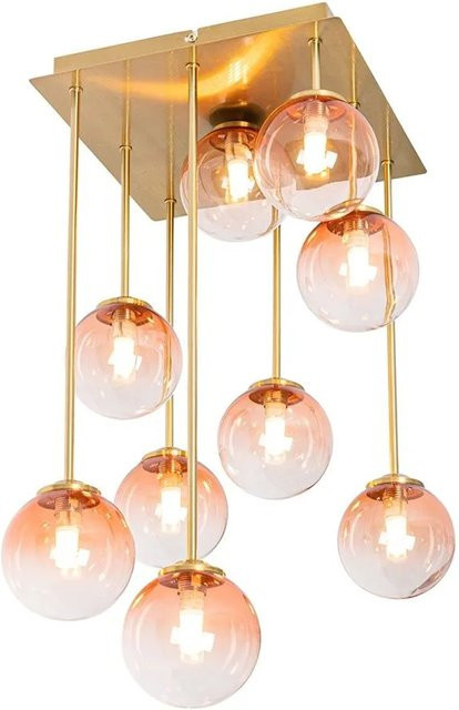 QAZQA Art Deco Deckenlampe Athen in Gold mit rosa Glas, 9er Set, dimmbar - Bild 1