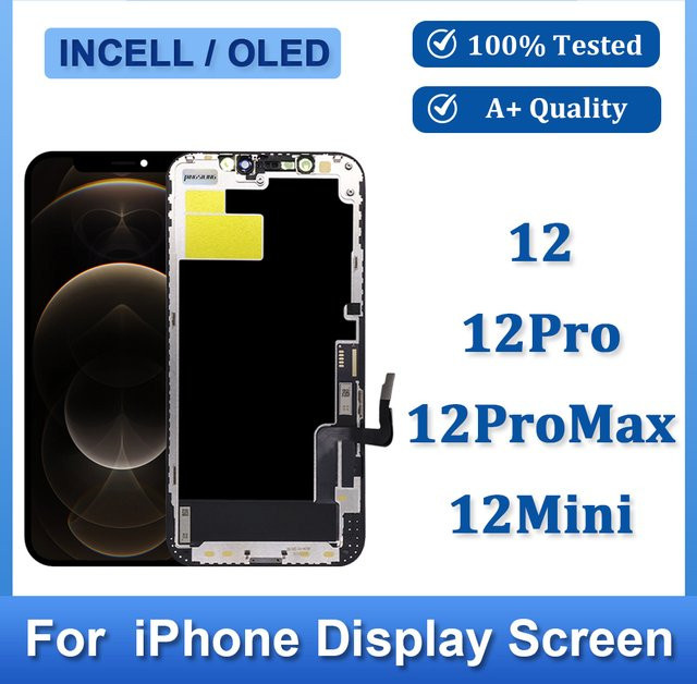Apple iPhone 12 12 Pro 12 Pro Max 12 Mini LCD Incell OLED Display Ersatzteil mit 3D Touch und Digitizer Baugruppe in Schwarz - Bild 1