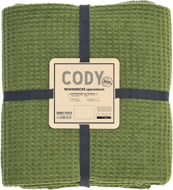 DONE Wohndecke Cody aus Baumwolle in Grün Multicolour im Waffel-Piqué-Design - Bild 1