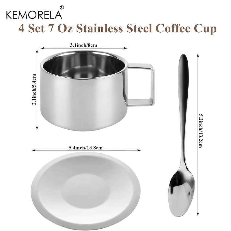 KEMORELA Espressotasse aus Edelstahl in Silber, doppelwandig mit Untertasse, 200 ml - Bild 5