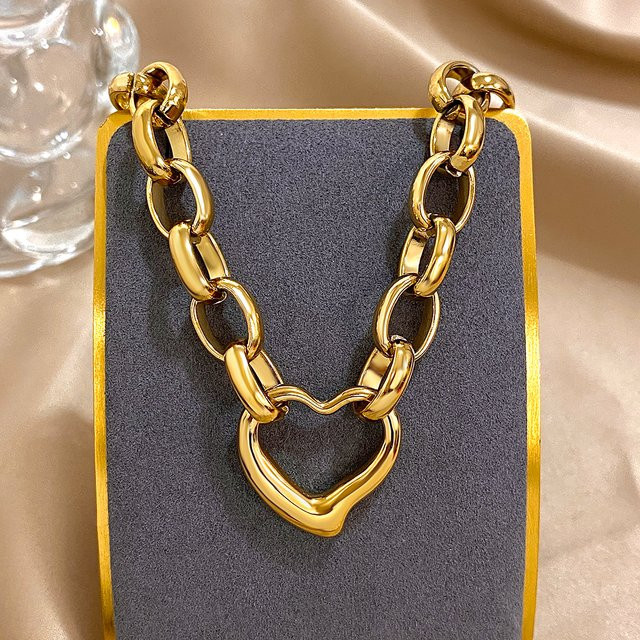 Halskette mit Herz Anhänger, Edelstahl, Gold, Damen - Bild 1