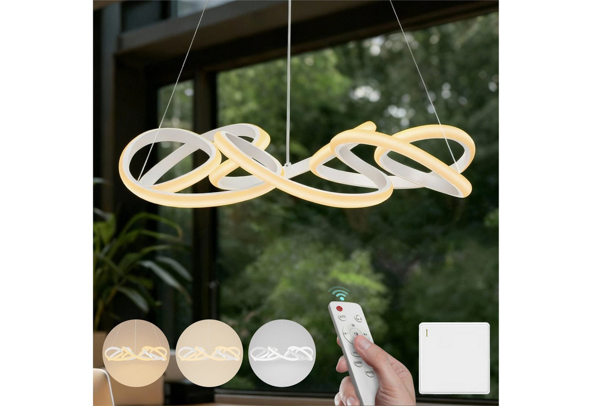 Mai & Mai LED Pendelleuchte Alivetta25040 Weiß, höhenverstellbar und stufenlos dimmbar mit Fernbedienung, Durchmesser: 52 cm - Bild 1