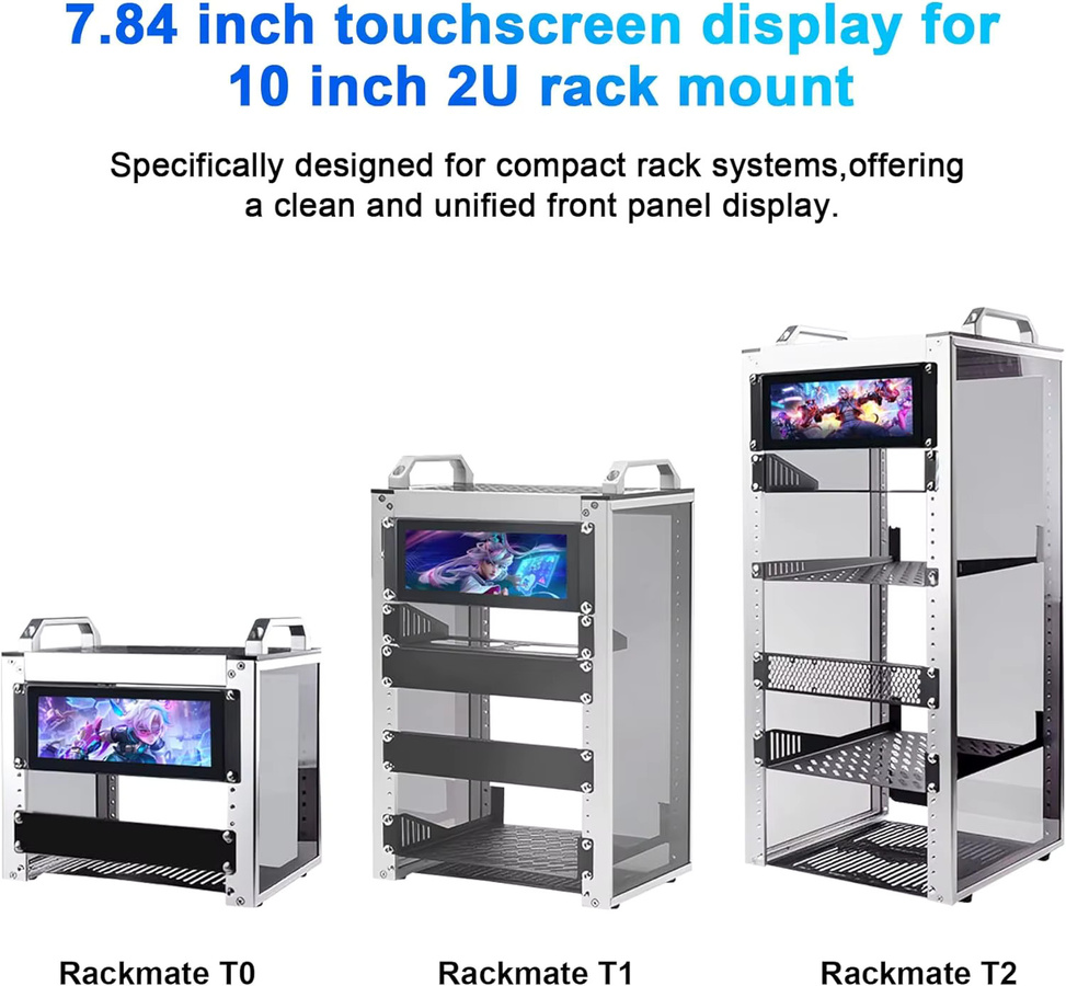 WIsecoco 7,84 Zoll Touchscreen LCD-Monitor 1280x400 in Schwarz, 2U Rack-Mount-Display für Serverschränke kompatibel mit RackMate - Bild 3