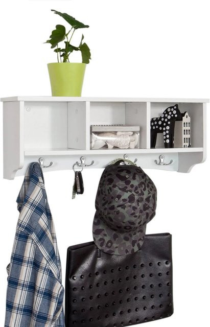 SoBuy Wandgarderobe FRG48-W als Hängeregal und Wandschrank mit 4 Haken in Weiß - Bild 1