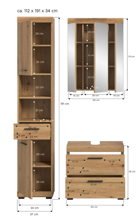 Badmöbel Set Shawn von Inn.Furn in Eiche Braun, 3-teilig, modern, mit LED-Beleuchtung - Bild 5