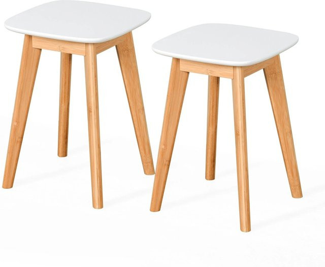 Relaxdays Esszimmerhocker 2er Set aus Bambus und MDF in Natur und Weiß, rutschfest, B/T/H: 33 x 33 x 45,5 cm - Bild 1