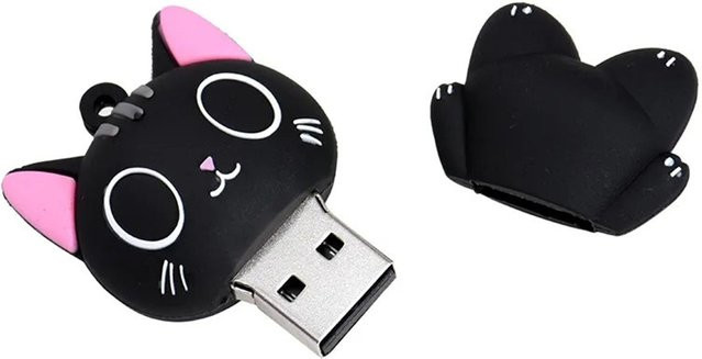 Niedriger USB-Stick im Kätzchen-Design in Schwarz mit 64GB Speicherplatz - Bild 1