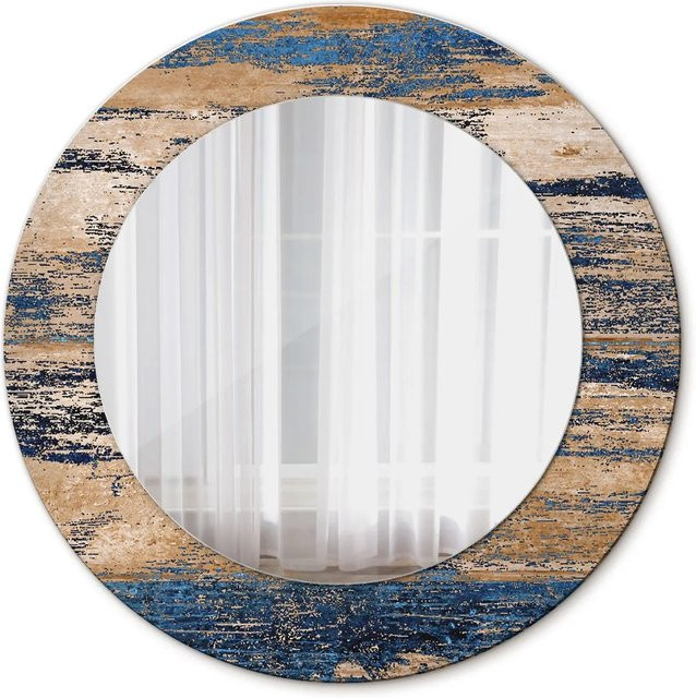 Tulup Runder Spiegel mit abstraktem Holzrahmen in Blau und Multicolour, Durchmesser: 50 cm - Bild 1