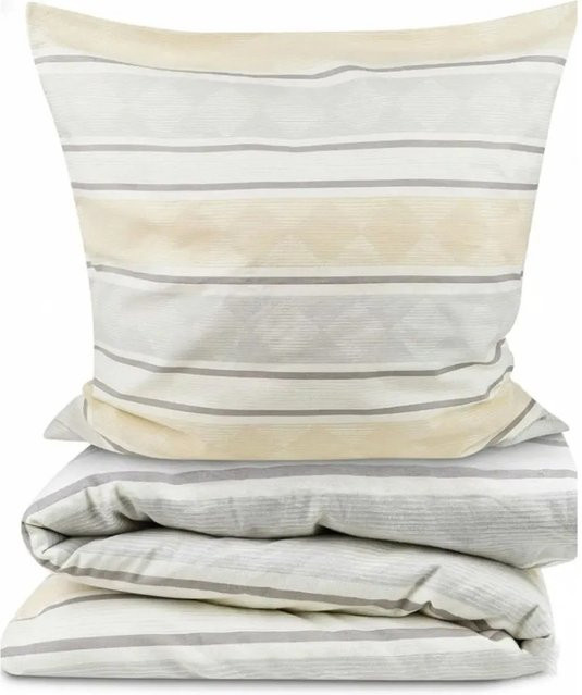 Beautissu Biber Bettwäsche Viola 2-teilig aus Baumwolle in Beige, Bettbezug 155 x 220 cm und Kissenbezug 80 x 80 cm - Bild 1