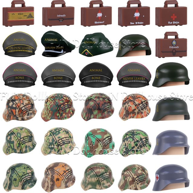 BRICKPANDA Militär-Zubehör Bausteine Set mit Armee-Soldaten-Figuren, Tarnhelm, Offiziersmütze und Infanterie-Medizintasche für Jungen - Bild 1