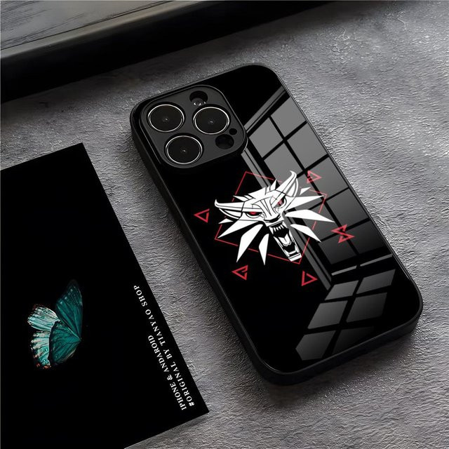W-Witcher Stoßfeste Handyhülle mit Glasabdeckung für iPhone 11 bis iPhone 17 Pro Max in Schwarz - Bild 1
