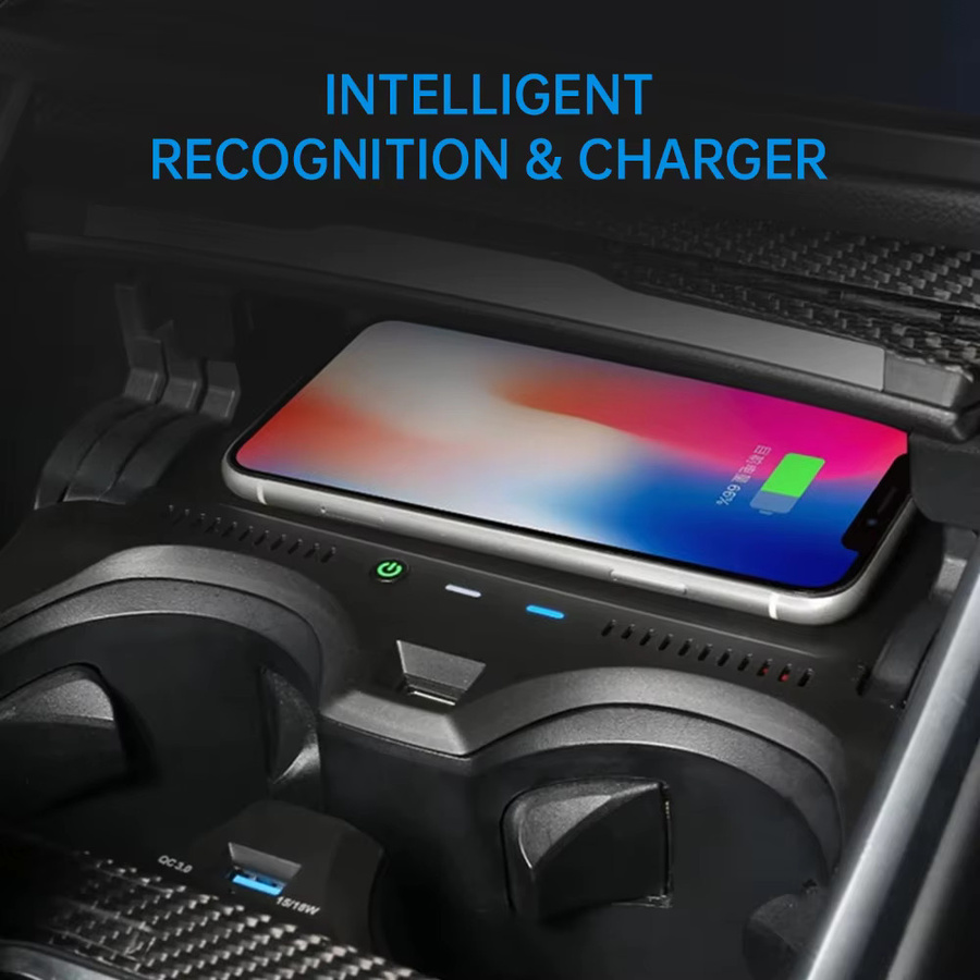 MOCENDO Drahtloses Auto-Ladegerät für BMW 3er 4er Serie (G20 G21 G22 G28) 2019-2022, Universal Passform für Xiaomi und iPhone, Farbe: Schwarz - Bild 3