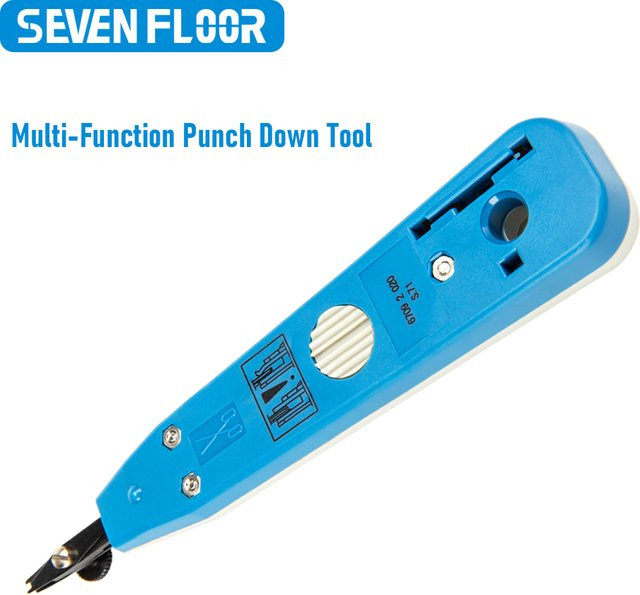 Punch-Down-Werkzeug mit Stahlklinge und ergonomischem Griff in Blau für Keystone Jack Patch Panel Cat5e Cat6 inklusive integriertem Drahthaken - Bild 1