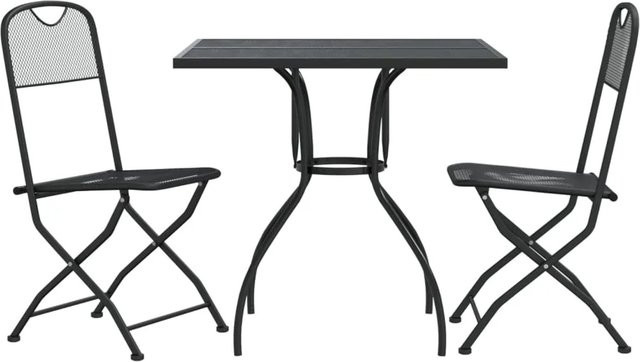 vidaXL 3-tlg Garten-Essgruppe aus Metall in Anthrazit mit Streckgitter - Bild 1