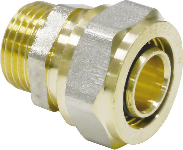 PIPETEC Schraubfitting Übergangsstück aus Messing 16 mm x R 1/2, Gold - Bild 1