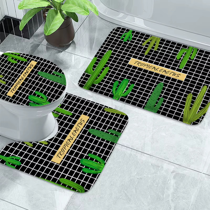 Dreiteiliges Badezimmer-Matten-Set von Jiji Hou mit rutschfester Duschmatte und WC-Unterlage in Nature - Bild 1