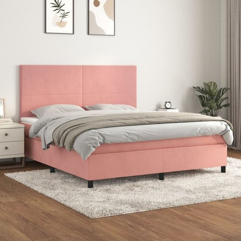Vidaxl Boxspringbett mit Matratze aus Samt in Rosa, B/T/H: 180 x 200 cm - Bild 1