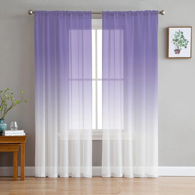 A Family Of Home Textiles Chiffon Gardine in Lila mit Farbverlauf, transparent, B: 135 cm, H: 114 cm - Bild 1
