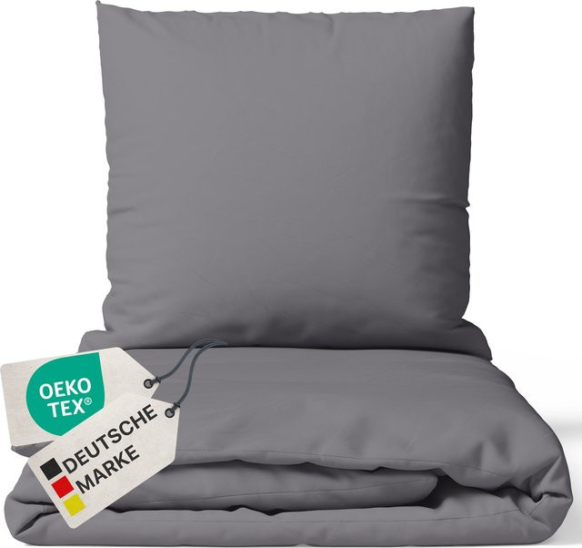 NYVI Bettwäsche Set DreamScience aus Mikrofaser, grau, B/H: 155 x 220 cm und 80 x 80 cm, atmungsaktiv und weich mit Reißverschluss - Bild 1