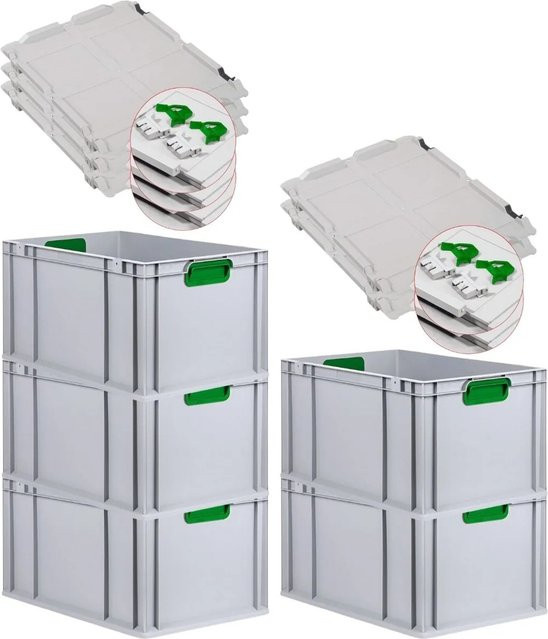 PROREGAL Spar Set 5x Eurobox Nextgen Color mit Scharnierdeckel und Schiebeschnappverschlüssen, Farbe Grün, H x B x T: 32 x 40 x 60 cm - Bild 1