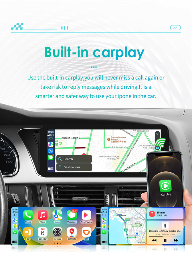 OSSURET 10,25 Zoll Android Auto Autoradio mit GPS-Navigation für Audi A4 A5 B8 S4 S5 2009-2016 in Schwarz - Bild 2