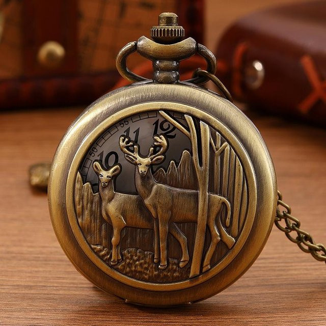 Taschenuhr Messing, Bronze, Quarz, Unisex, Beige - Bild 1