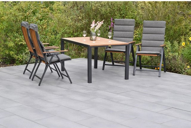 Merxx Gartenmöbelset Athos 9-teilig aus Akazie mit Tisch und Klappsesseln inkl. Auflagen in Braun und Natur-Grau, Tisch B: 150 cm, T: 90 cm - Bild 1