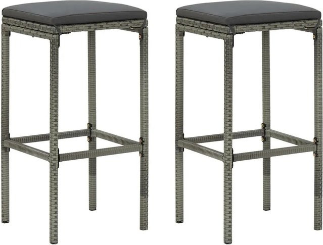 vidaXL Barhocker Set aus Poly-Rattan mit Kissen in Grau/Anthrazit, 2 Stück - Bild 1