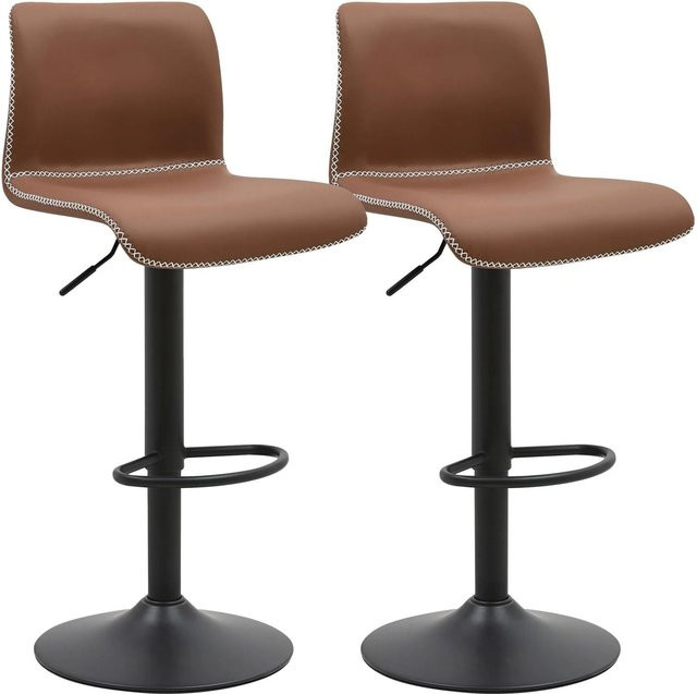 CLP 2er Set Barhocker Henchy aus Kunstleder in Braun und Schwarz, höhenverstellbare Tresenstühle mit Lehne, Fußstütze und Drehsitz - Bild 1