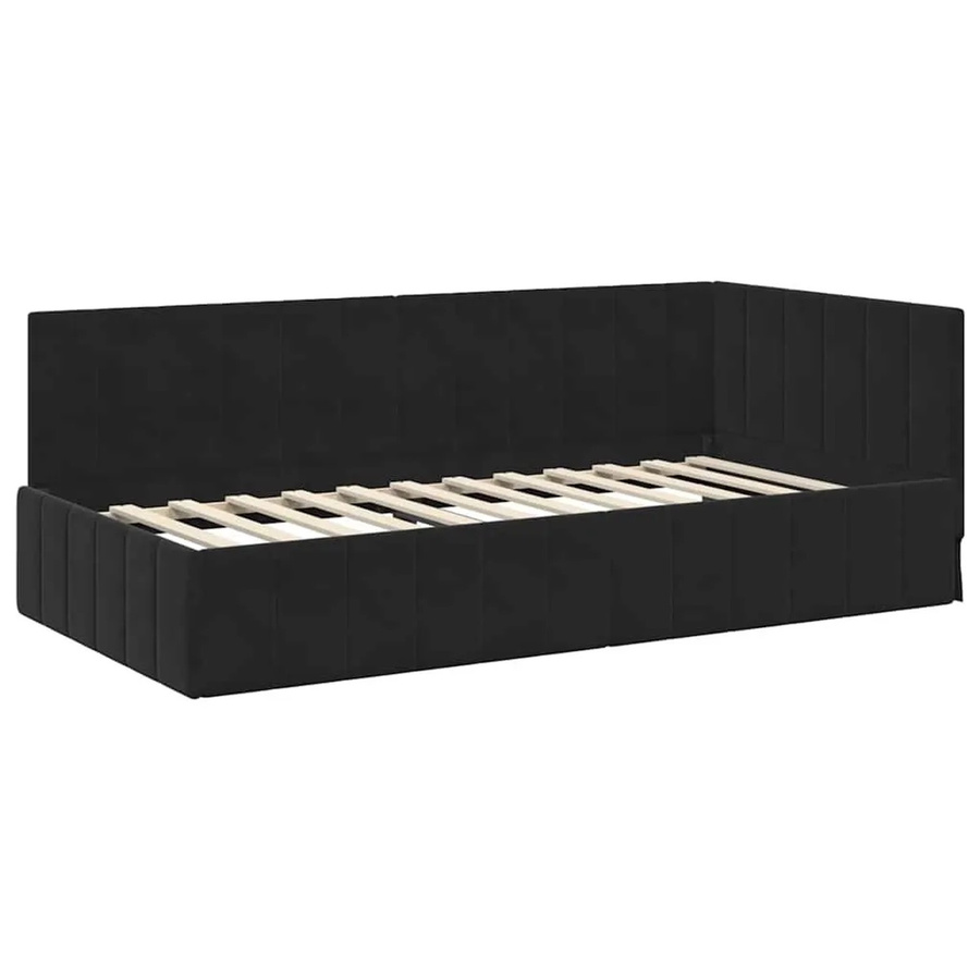 vidaXL Eckbettgestell mit Kopfteil in Schwarz aus Stoff und Holz, B/T/H: 204 x 100 x 72 cm - Bild 2